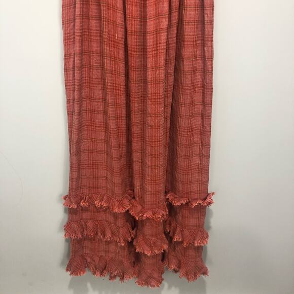Free People Lily Anne Maxi Dress Plaid Ruffle Hem BackTie Rose Terracotta M - Picture 7 of 15